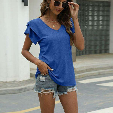 Lotus Blossom Elegant Ruffle Sleeve V-Neck Top by JakotoSummer