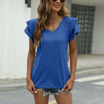 Lotus Blossom Elegant Ruffle Sleeve V-Neck Top by JakotoSummer