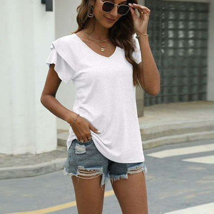 Lotus Blossom Elegant Ruffle Sleeve V-Neck Top by JakotoSummer