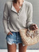 Solid Color Round Neck Long Sleeve Women's T-Shirt with Open Tube