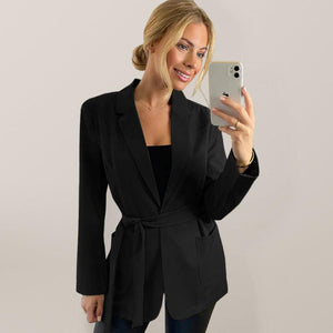 Women's Solid Color Side Tie Front Blazer-kakaclo-Black-S-Très Elite
