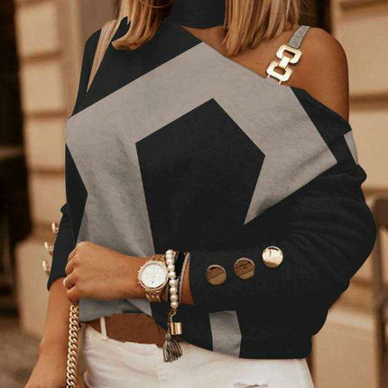Stylish Geometric Chain Neck Blouse