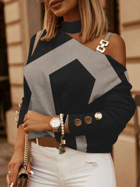 Stylish Geometric Chain Neck Blouse