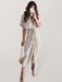 Elegant Pleated Shirt Dress in Solid Color with Short Sleeves - Women's Fashion Piece