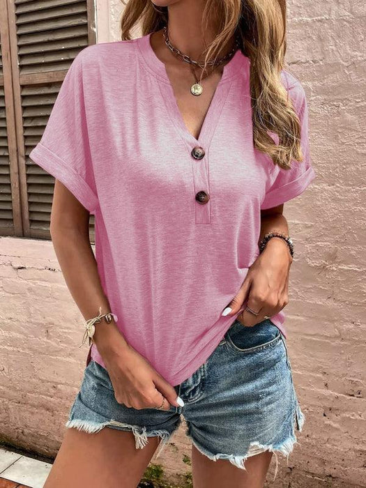 Jakoto | Women's stylish solid color button-up short-sleeve T-shirt for casual wear