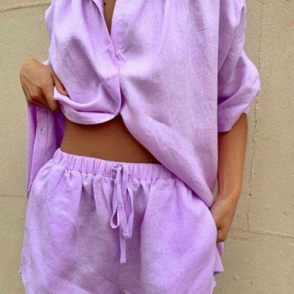 Chic and Playful Women's Colorful Lounge Set: Stylish Short Sleeve Top and Shorts Ensemble for Effortless Elegance