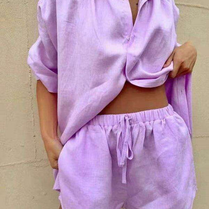 Chic and Playful Women's Colorful Lounge Set: Stylish Short Sleeve Top and Shorts Ensemble for Effortless Elegance