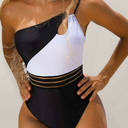 Sleek Colorblock One-Shoulder Women's Swimsuit