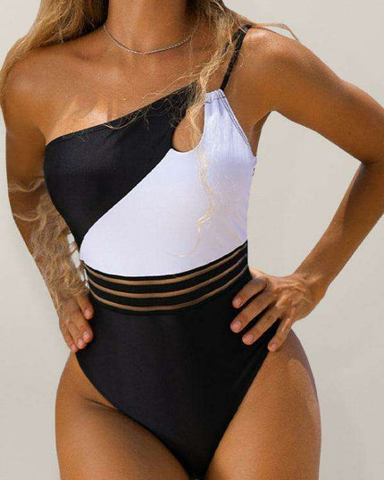 Sleek Colorblock One-Shoulder Women's Swimsuit