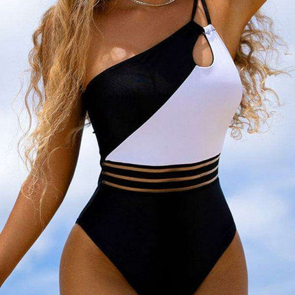 Sleek Colorblock One-Shoulder Women's Swimsuit
