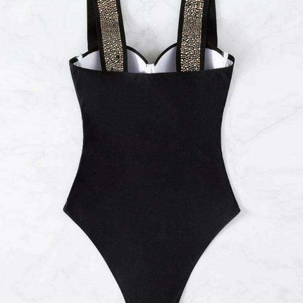 Glamorous Rhinestone-Studded Push-Up One-Piece Swimsuit