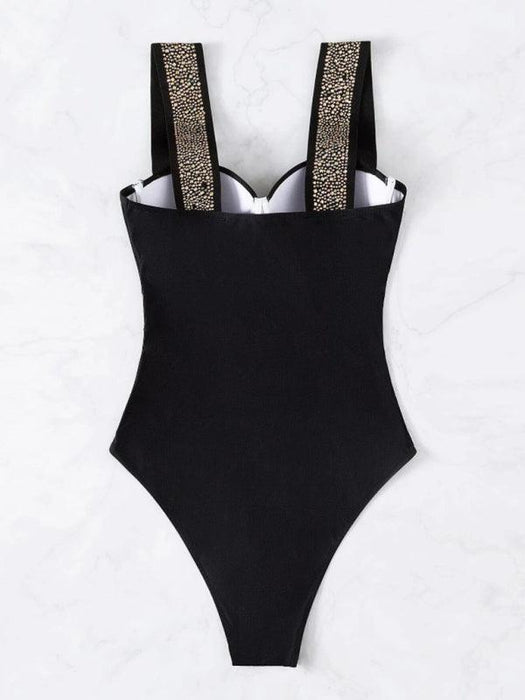 Rhinestone Chic Diamond Swimsuit | Glamorous one-piece with dazzling rhinestones and push-up feature