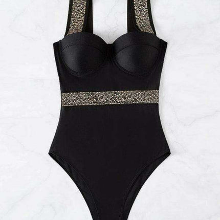 Glamorous Rhinestone-Studded Push-Up One-Piece Swimsuit