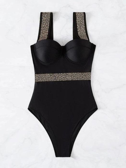Rhinestone Chic Diamond Swimsuit | Glamorous one-piece with dazzling rhinestones and push-up feature