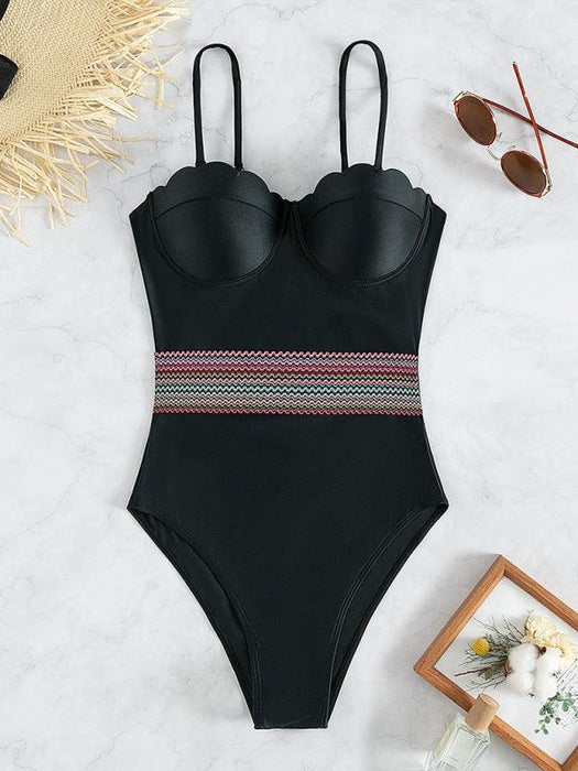 Sexy Black Shell Shape One-Piece Swimsuit - Women's Beachwear Choice