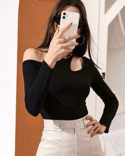 Chic Off-Shoulder Knit Top with Stylish Hollow Out Detail