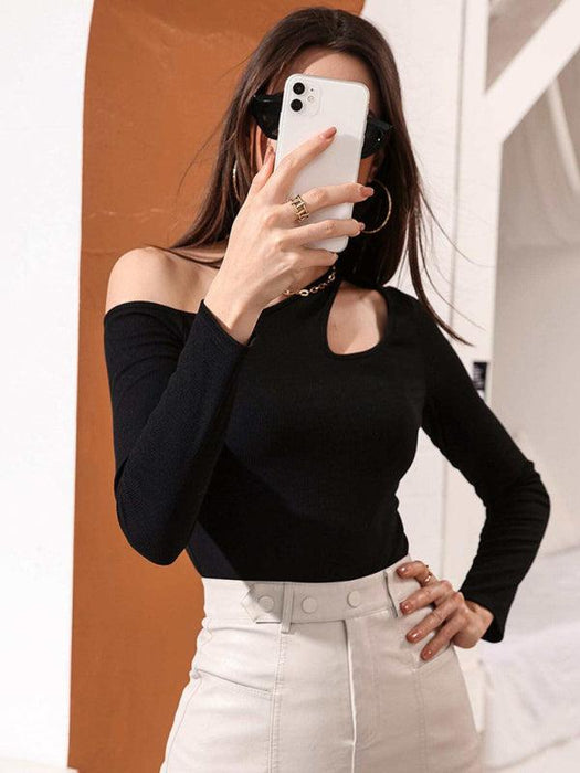 Sexy Off-Shoulder Knit Top with Hollow Out Detail