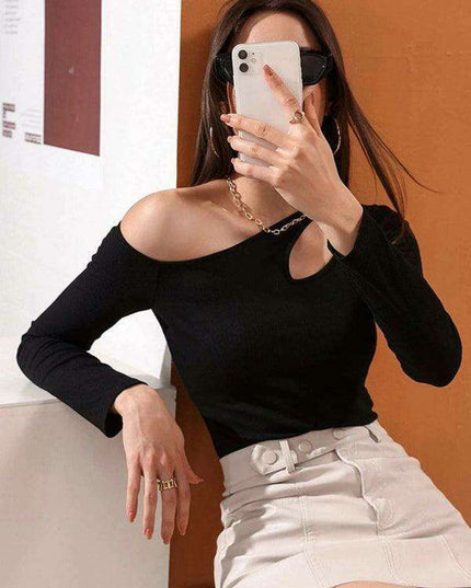 Chic Off-Shoulder Knit Top with Stylish Hollow Out Detail