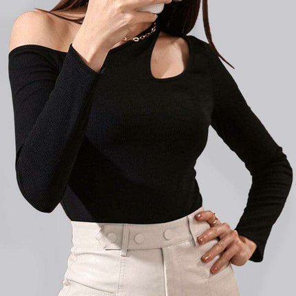 Chic Off-Shoulder Knit Top with Stylish Hollow Out Detail