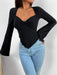 Sexy Asymmetrical Trumpet Sleeve Knit Top with Sweetheart Collar