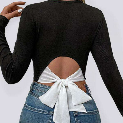 Stylish Color-Blocked Open Waist Knit Top - Essential for Women's Wardrobe