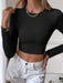 Seductive Backless Knit Crop Top with Long Sleeves for Women