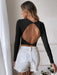 Backless Knit Crop Top with Long Sexy Sleeves for Women