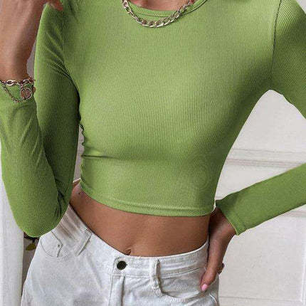 Alluring Backless Knit Long Sleeve Top for Women