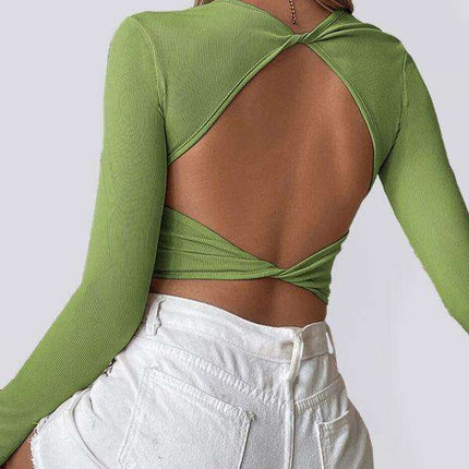 Alluring Backless Knit Long Sleeve Top for Women