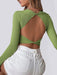 Seductive Backless Knit Crop Top with Long Sleeves for Women