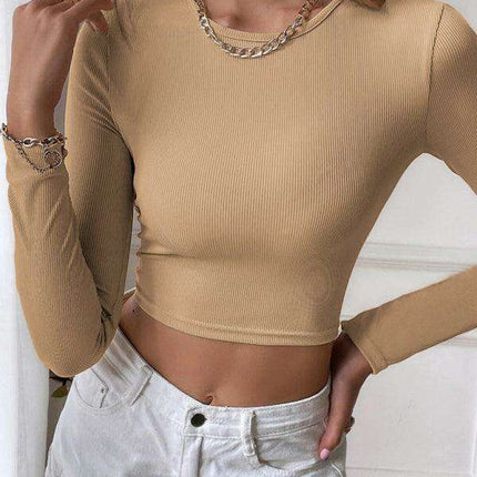 Alluring Backless Knit Long Sleeve Top for Women