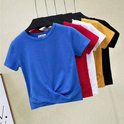 Chic Cross-Knot Short Sleeve Cotton Blend Top for Effortless Elegance