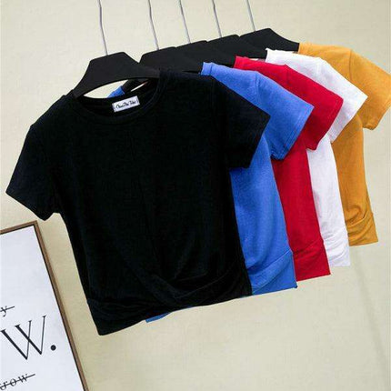 Chic Cross-Knot Short Sleeve Cotton Blend Top for Effortless Elegance