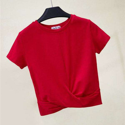 Chic Cross-Knot Short Sleeve Cotton Blend Top for Effortless Elegance