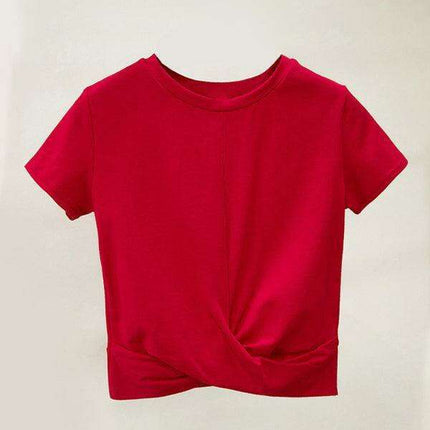 Chic Cross-Knot Short Sleeve Cotton Blend Top for Effortless Elegance