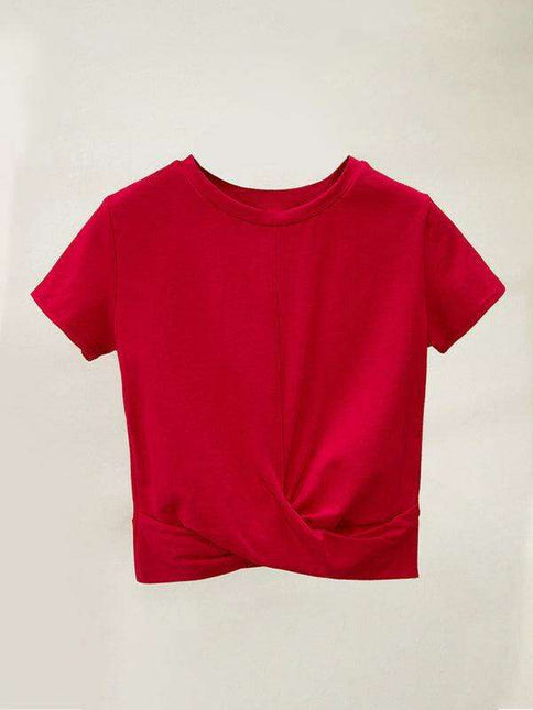 Chic Cross-Knot Short Sleeve Cotton Blend Top for Effortless Elegance