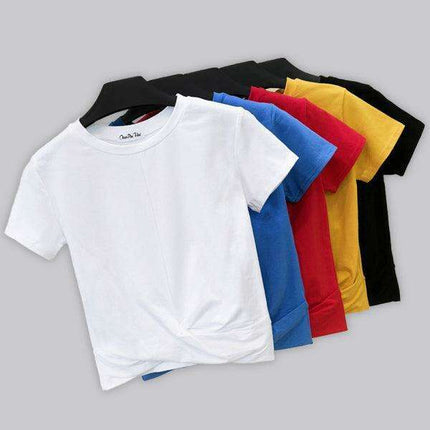 Chic Cross-Knot Short Sleeve Cotton Blend Top for Effortless Elegance