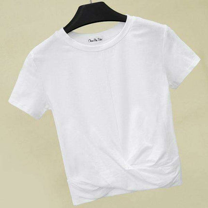 Chic Cross-Knot Short Sleeve Cotton Blend Top for Effortless Elegance