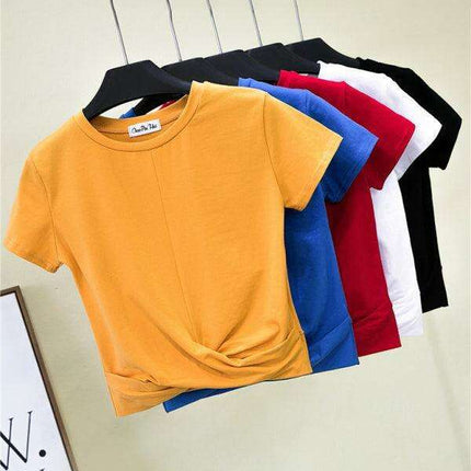 Chic Cross-Knot Short Sleeve Cotton Blend Top for Effortless Elegance