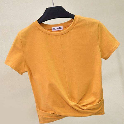 Chic Cross-Knot Short Sleeve Cotton Blend Top for Effortless Elegance