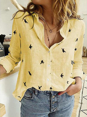 Women's Solid Color Casual Loose Long Sleeve Linen Shirt-kakaclo-Light yellow-S-Très Elite