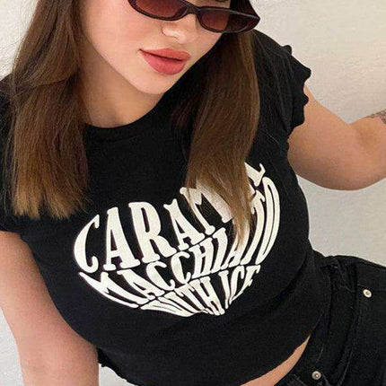 Bold Heart Print Crop Tee - Trendy Women's Graphic Top