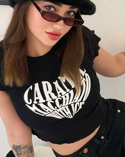 Bold Heart Print Crop Tee - Trendy Women's Graphic Top