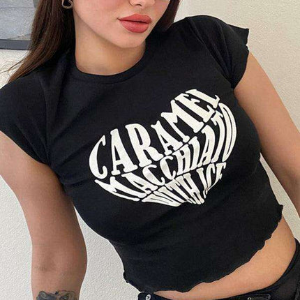 Bold Heart Print Crop Tee - Trendy Women's Graphic Top