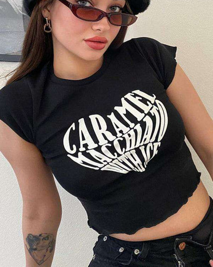 Bold Heart Print Crop Tee - Trendy Women's Graphic Top