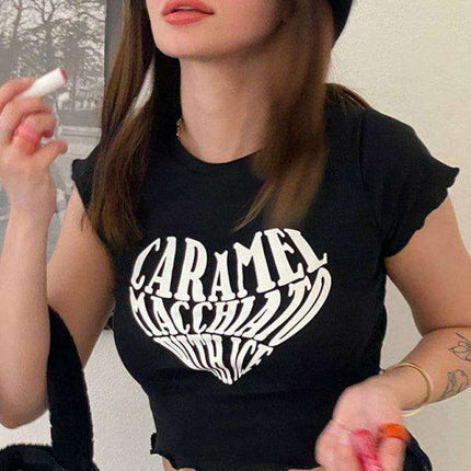 Bold Heart Print Crop Tee - Trendy Women's Graphic Top