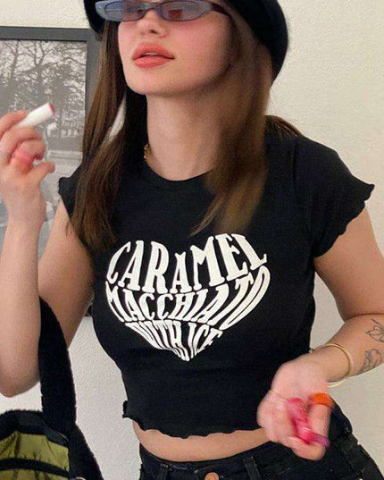 Bold Heart Print Crop Tee - Trendy Women's Graphic Top