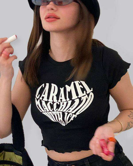 Bold Heart Print Crop Tee - Trendy Women's Graphic Top