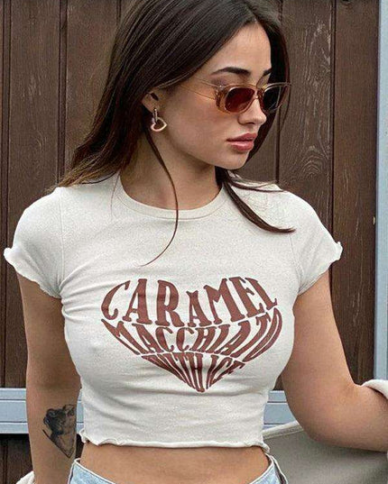 Bold Heart Print Crop Tee - Trendy Women's Graphic Top