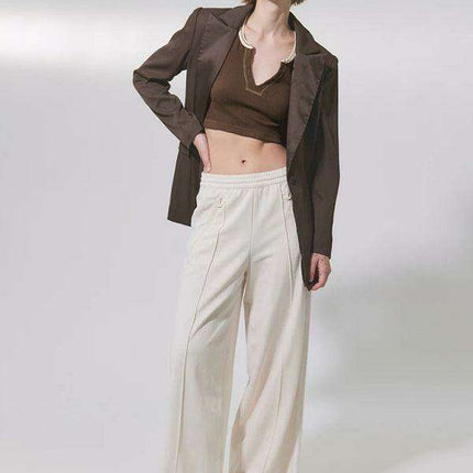 Chic Lace-Up V-Neck Crop Top with Colorful Sleeve Accents